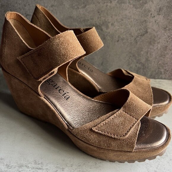 Pedro Garcia Shoes - Pedro Garcia Leather Ankle Strap Wedge Sandal Tan Suede Size 38.5 US 8.5